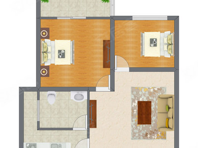 2室1厅 47.90平米