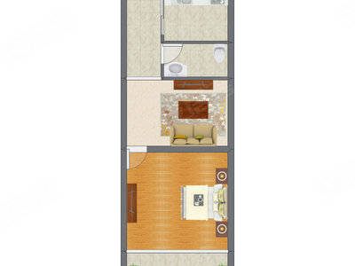 1室1厅 42.89平米户型图