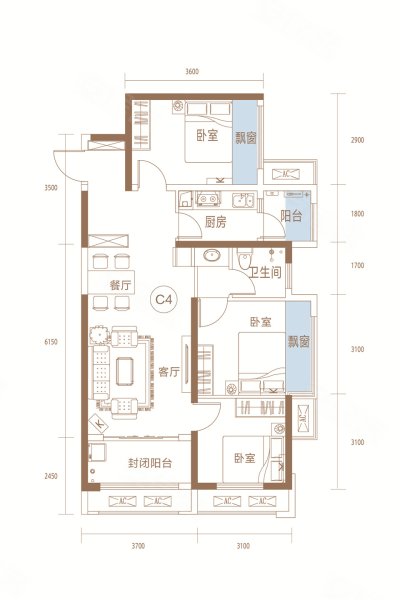 万华城3室2厅1卫95㎡南130万
