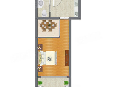 1室1厅 43.13平米户型图