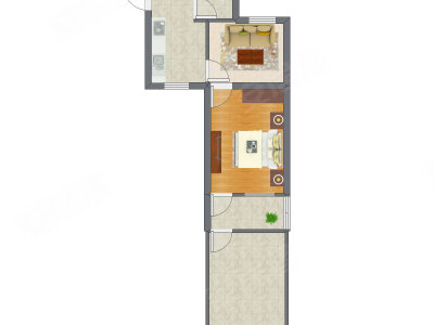 1室1厅 40.56平米户型图