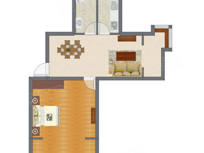 1室2厅 54.89平米户型图