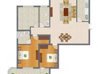 2室2厅 129.35平米户型图