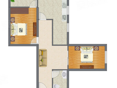 2室1厅 80.39平米