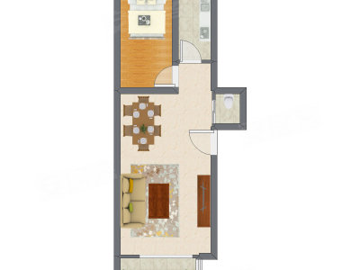 1室1厅 53.57平米户型图