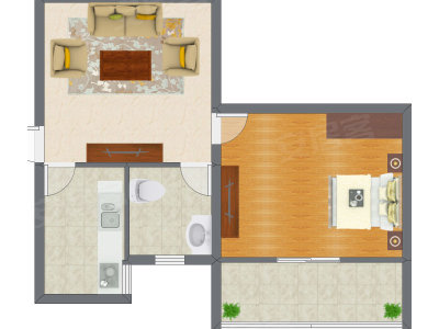 1室1厅 53.70平米户型图