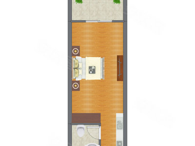1室1厅 29.74平米户型图