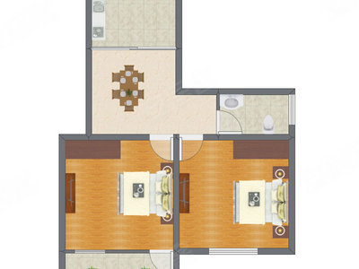 2室1厅 66.04平米