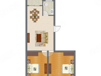 2室2厅 60.33平米户型图