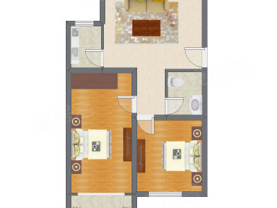 2室1厅 68.74平米户型图