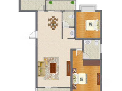 2室2厅 120.69平米户型图