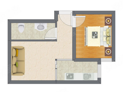 1室1厅 44.65平米户型图