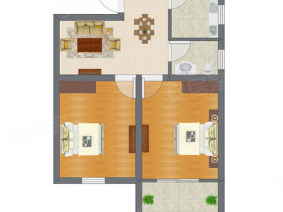 2室1厅 43.74平米