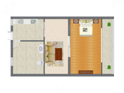 1室1厅 62.49平米户型图