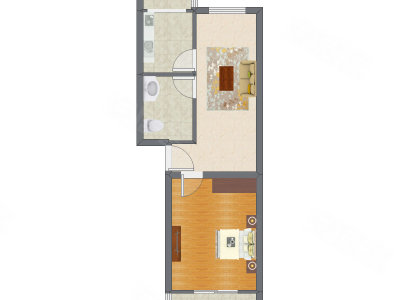 1室1厅 38.93平米户型图