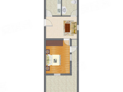 1室1厅 57.35平米户型图