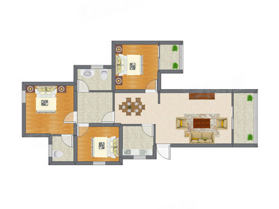 3室2厅 129.12平米户型图