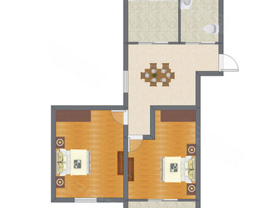 2室1厅 65.32平米