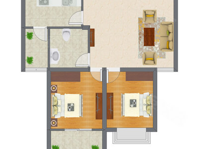 2室1厅 59.45平米户型图
