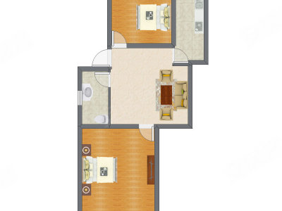 2室1厅 55.76平米