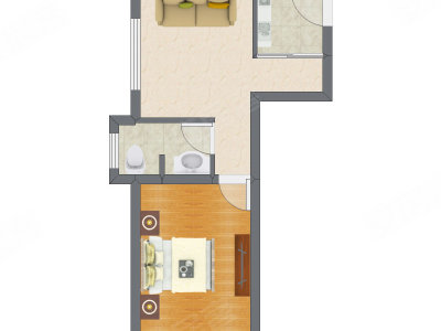 1室1厅 41.25平米户型图