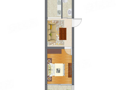 1室1厅 26.67平米户型图