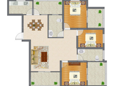 3室2厅 132.70平米户型图