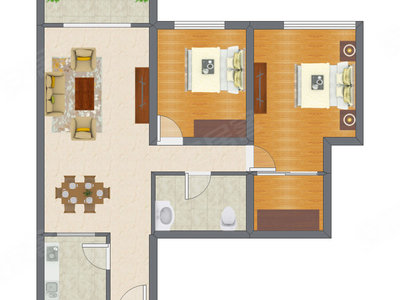 2室1厅 65.21平米