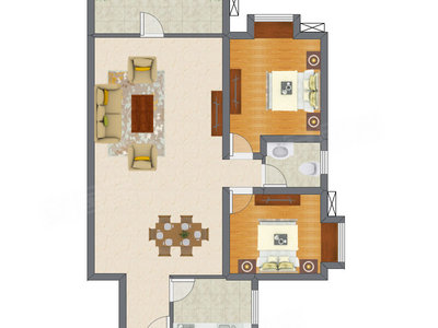 2室2厅 96.87平米户型图