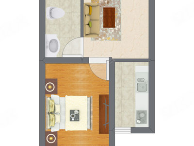1室1厅 35.16平米户型图