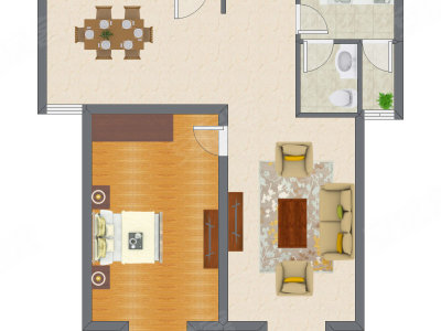 1室2厅 51.76平米