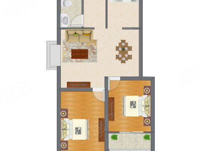 2室2厅 92.04平米户型图