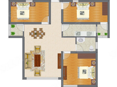 2室2厅 75.77平米户型图