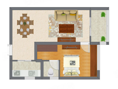 1室2厅 41.62平米户型图