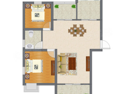 2室2厅 65.62平米户型图