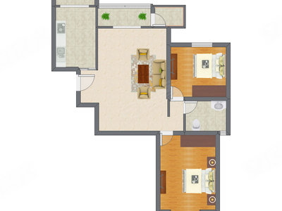 2室1厅 97.88平米户型图