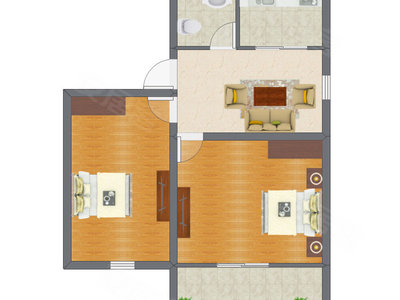 2室1厅 58.63平米户型图