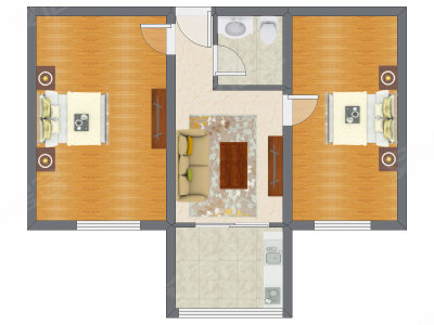 2室1厅 63.45平米户型图