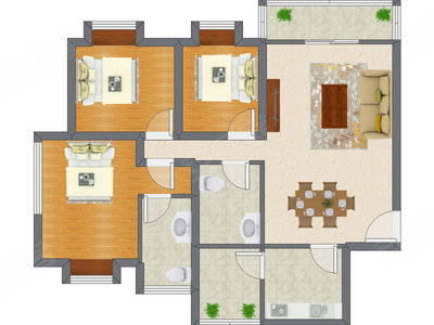 3室2厅 96.52平米