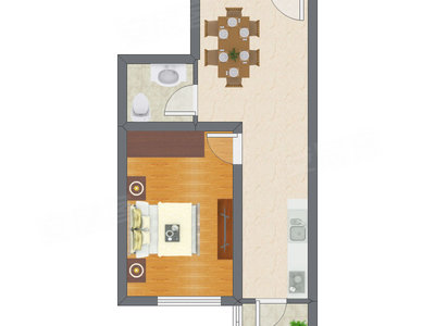 1室1厅 49.01平米户型图