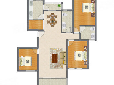 3室2厅 130.03平米户型图