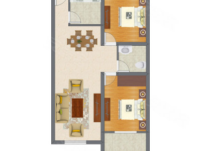 2室2厅 61.98平米户型图