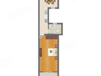 1室1厅 51.40平米户型图