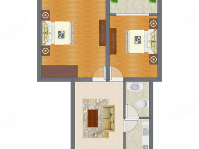 2室1厅 64.50平米