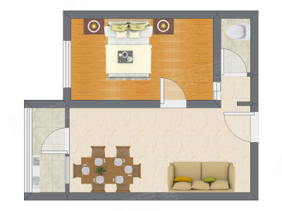 1室2厅 39.40平米户型图