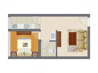 1室1厅 41.78平米户型图