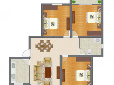 3室1厅 86.69平米