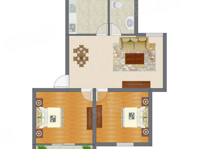 2室2厅 65.64平米户型图