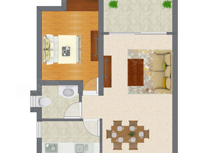 1室2厅 47.15平米户型图