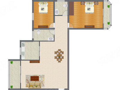 2室2厅 131.00平米户型图
